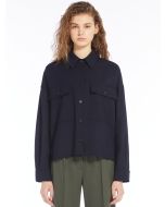 Navy Wool-Blend Cropped Jacket