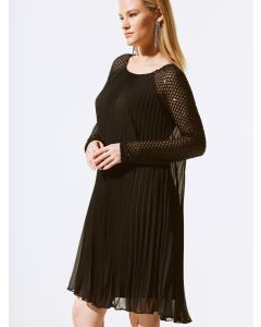 Black Pleated Chiffon Dress