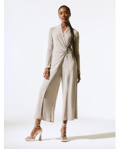 Beige Shiny Wide Jumpsuit