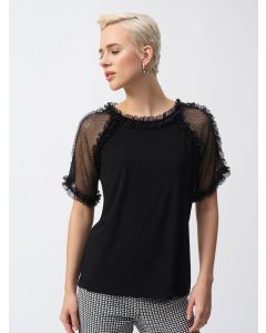 Black Silky Top, Mesh Sleeves