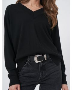 Black V-neck Merino Wool Sweater