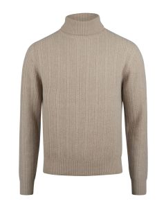 Beige Textured Knit Turtleneck