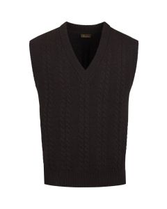 Brown Cable Knit Merino Wool Slipover