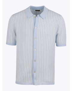 Blue Striped Buttonthru Polo Shirt