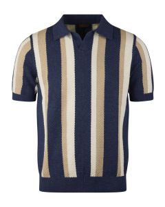 Blue Striped Structured Knit Polo