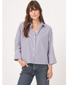 Dark Blue Striped Cotton Blouse