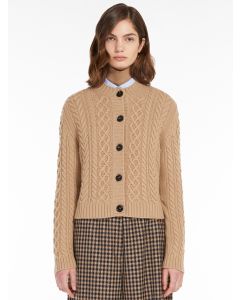 Camel Cable Knit Wool Cardigan