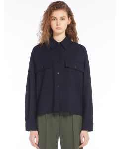 Navy Wool-Blend Cropped Jacket