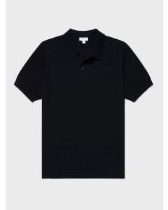 Navy Knitted Mesh Polo